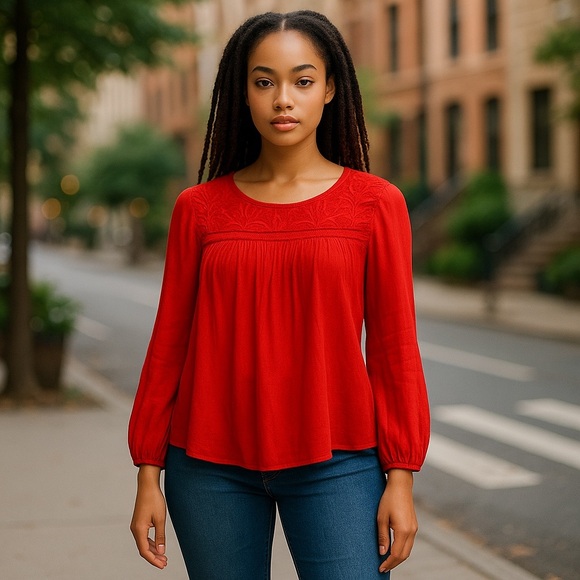 St. John's Bay Tops - 2/$15 St. John's Bay Red Women's Peasant Top